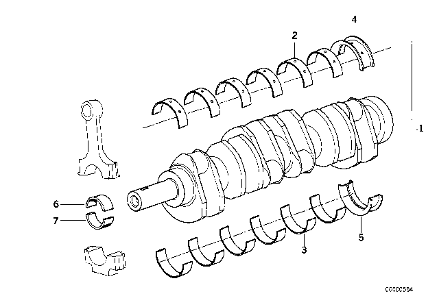 1992 BMW 850i Guide-Bearing Shell Yellow Diagram for 11211731038