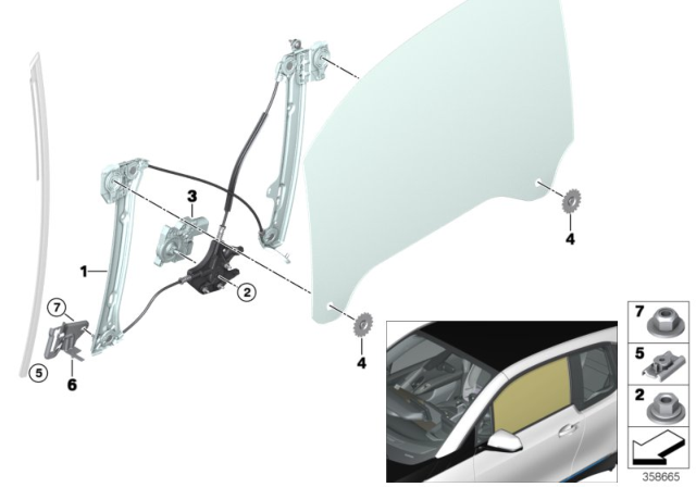 2020 BMW i3  Power Window Motor Front Right Diagram for 67627332799