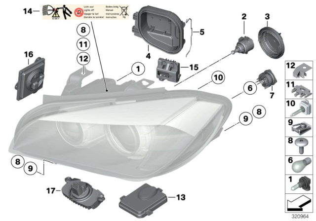 2014 BMW X1  Adjusting Element, Headlight Diagram for 63117168486