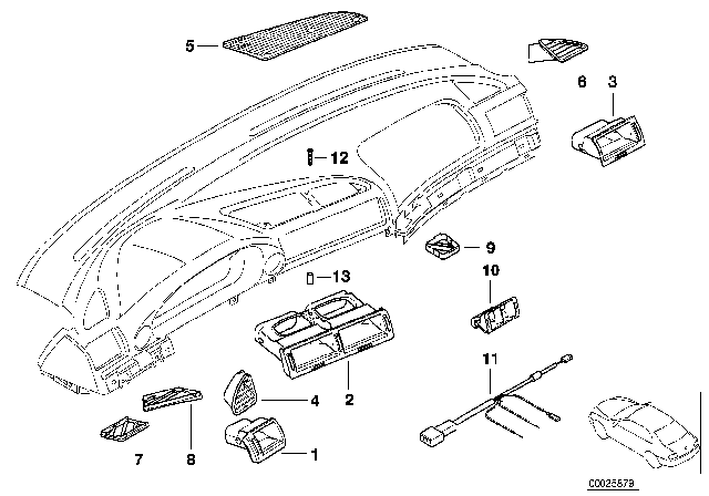 1996 BMW 750iL  Covering Defroster Nozzle Left Diagram for 64228183851