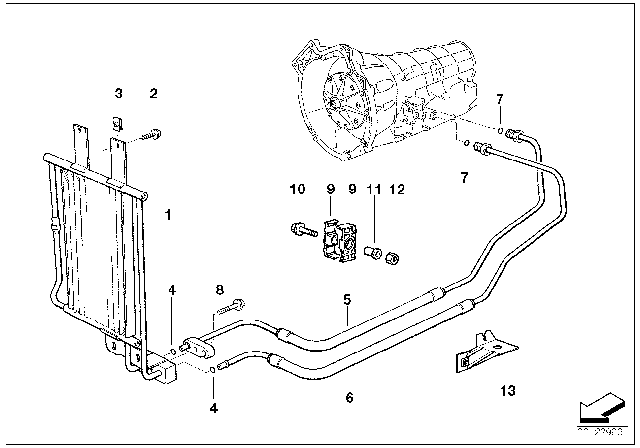 1994 BMW 530i Oil Cooling Pipe Inlet Diagram for 17221741805