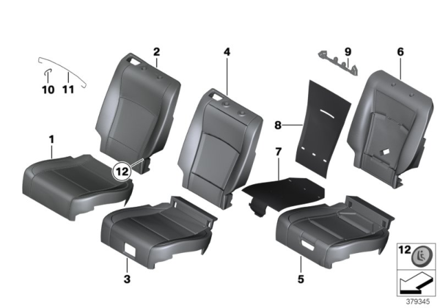 2011 BMW 535i GT  Leather Cover For Basic Seat Left Diagram for 52207231271