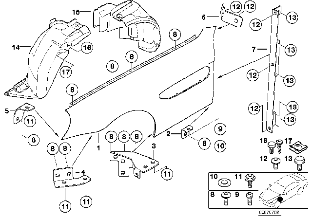 2003 BMW Z8 Side Panel, Front Left Diagram for 41357011669