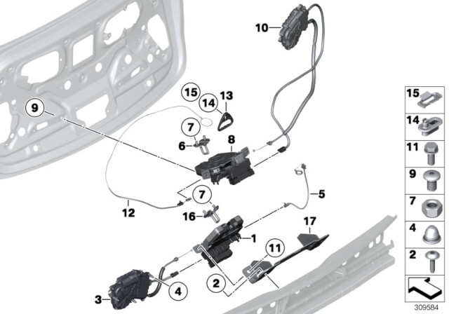 2016 BMW 550i GT xDrive  Drive, Servo-Lock, Rear Lid, Bottom Diagram for 51247330648
