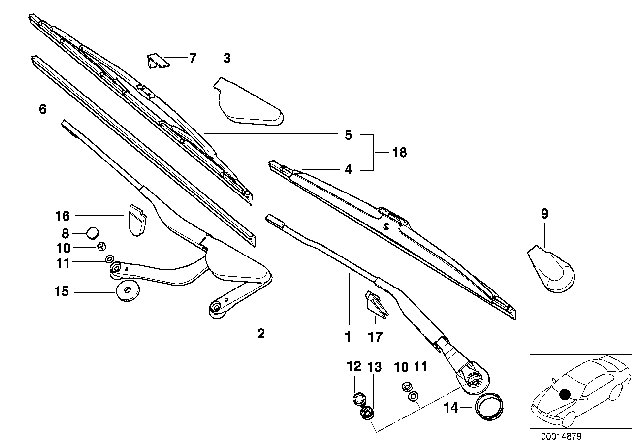 1996 BMW 750iL  Wiper Axle Cover Diagram for 61611383432