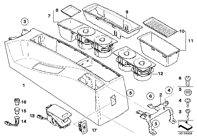 2008 BMW X3  Rubber Insert, Oddments Tray Rear Diagram for 51163414546