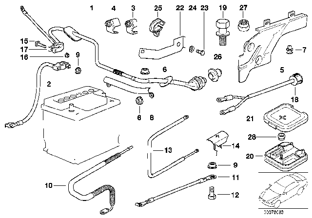 2000 BMW 528i  Cable Guide Diagram for 12421740751