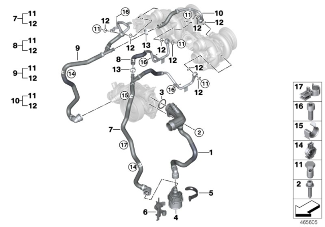 2017 BMW 750i  Coolant Line, Flow To Turbocharger Diagram for 11538600296
