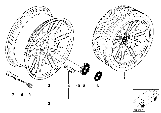 2000 BMW M5  Light Alloy Rim Chromshadow Diagram for 36112228950