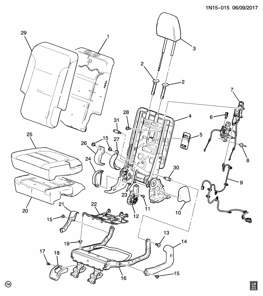 GM 26422104 GUIDE ASM-3RD ROW ST H/RST *BLACK K