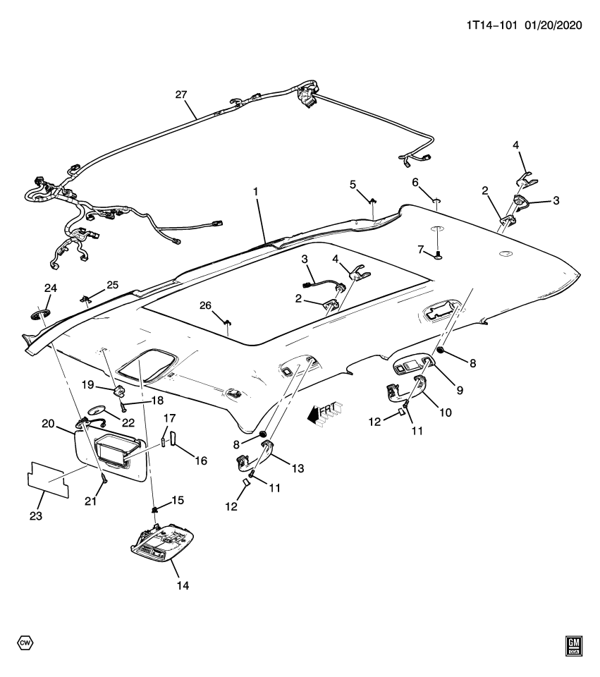 GM 42728048 LAMP ASM-R/RL R/SEAT POSN RDG & CTSY *JET BLACK