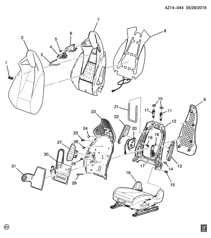 GM 39075816 Clip-Front Seat Back Finish Panel