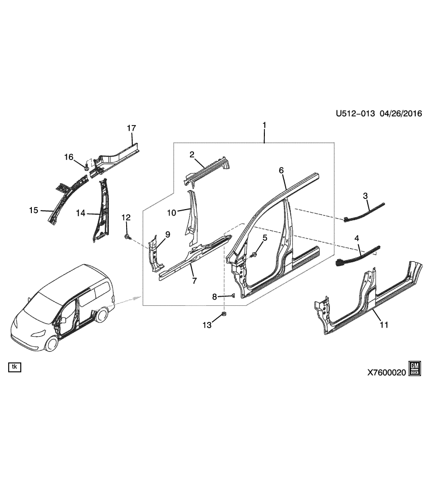 GM 19317537 Nut, Rear Side Door Lower Trk <Use 1C5L 5591C>