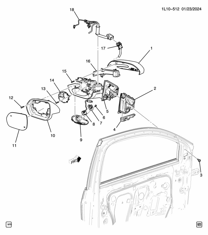 GM 26528782 HOUSING ASM-O/S RR VIEW MIR *SERVICE PRIM