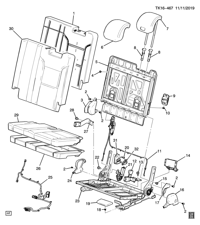GM 22943241 Seat Back Frame
