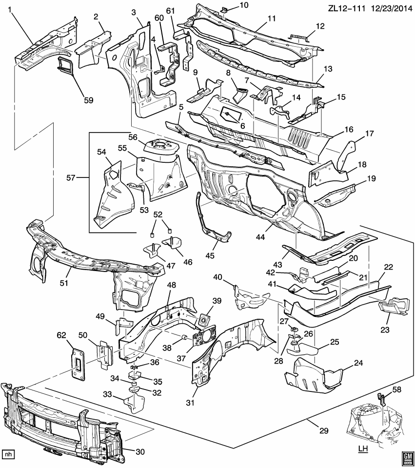 GM 96817086 Barrier, Front Wheelhouse Center Panel
