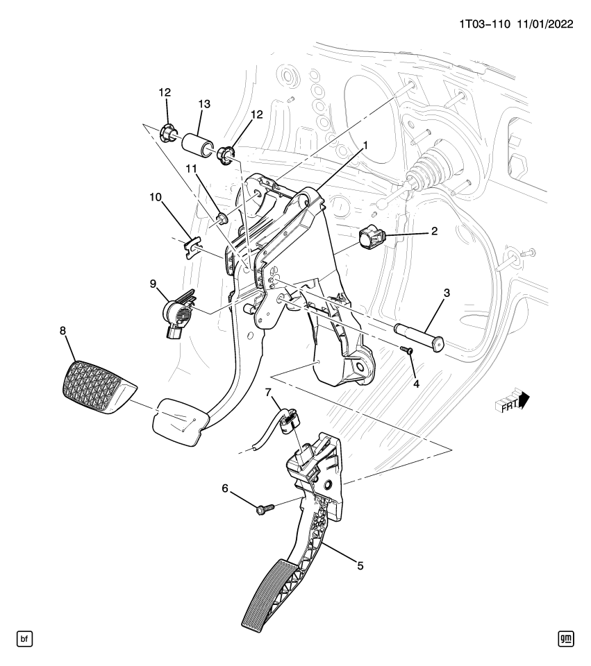 GM 11603445 NUT, BRK & ACCEL & CLU PED BRKT