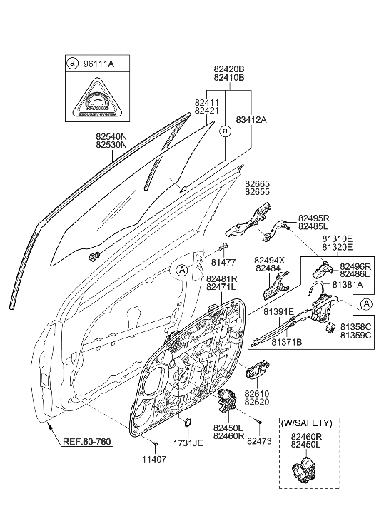 Hyundai 82421-A5010 GLASS-FRONT DOOR WINDOW, RH