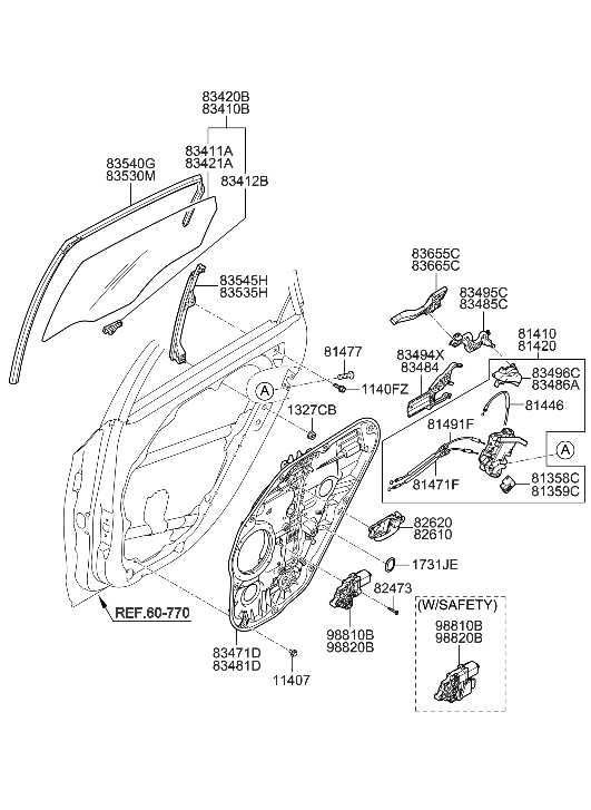 Hyundai 83420-A5010 Glass Assembly-Rear Door, RH