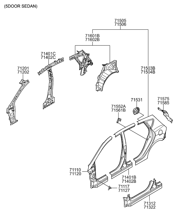 Hyundai 71602-1R300 Panel Assembly-Quarter Inner Complete, RH