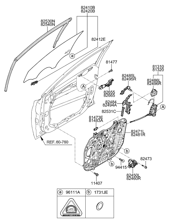 Hyundai 82410-G3010 Glass Assembly-Front Door, LH