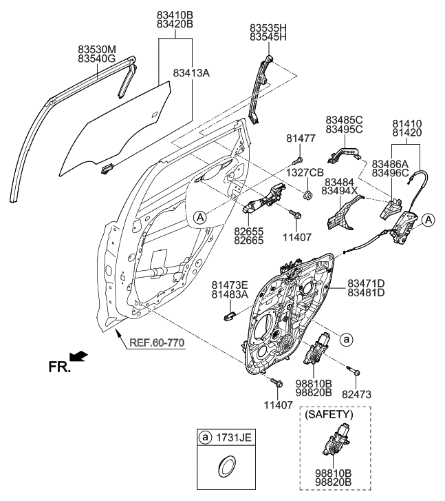Hyundai 83420-G3010 Glass Assembly-Rear Door, RH