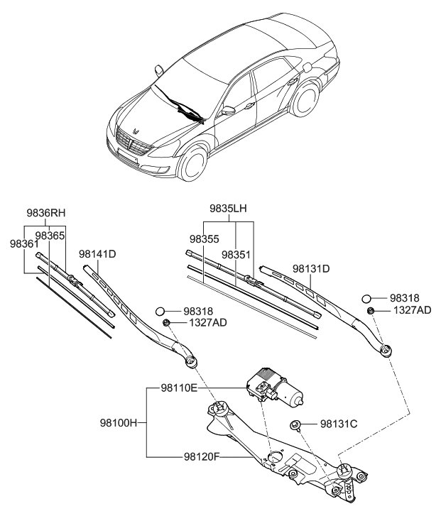 Hyundai 98365-3M100 Rail Spring-WIPER Blade, PASSEN