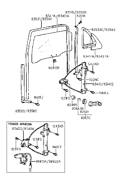 Hyundai 83404-28100 Rear Right Power Window Regulator Assembly