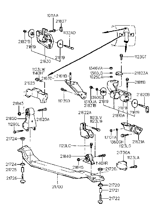 Hyundai 21850-23500 Bracket Assembly-Roll Stopper, Rear