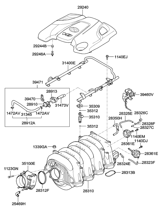 Hyundai 28325-3F000 Hose-Actuator, RH