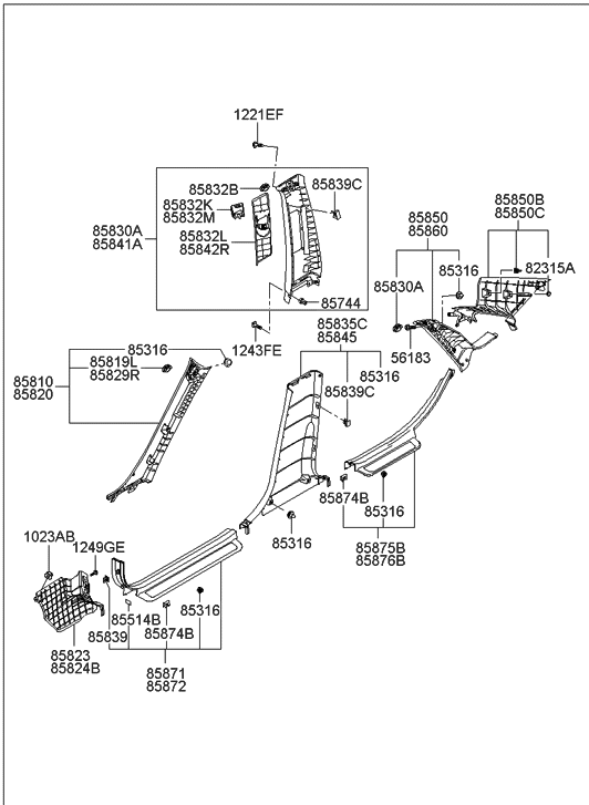 Hyundai 85839-3L000-J9 Cover-Center Pillar Trim, LH