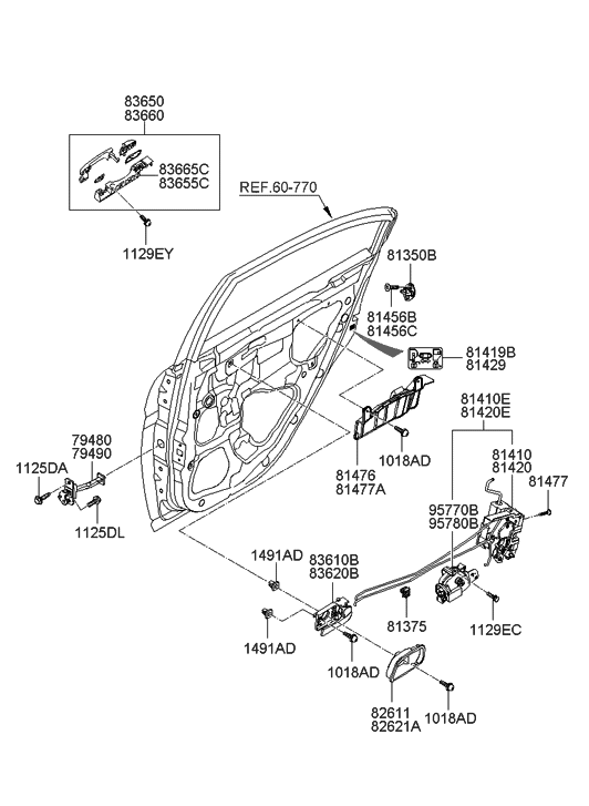 Hyundai 83665-1E000 Base Assembly-Rear Door Outside Handle, RH