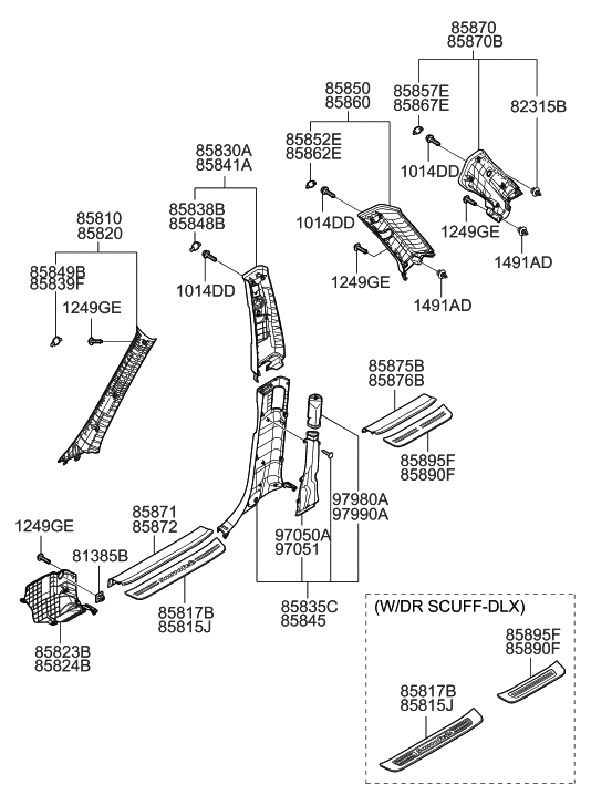 Hyundai 85838-2B010-J4 Cover-Center Pillar Upper S.R.S, LH