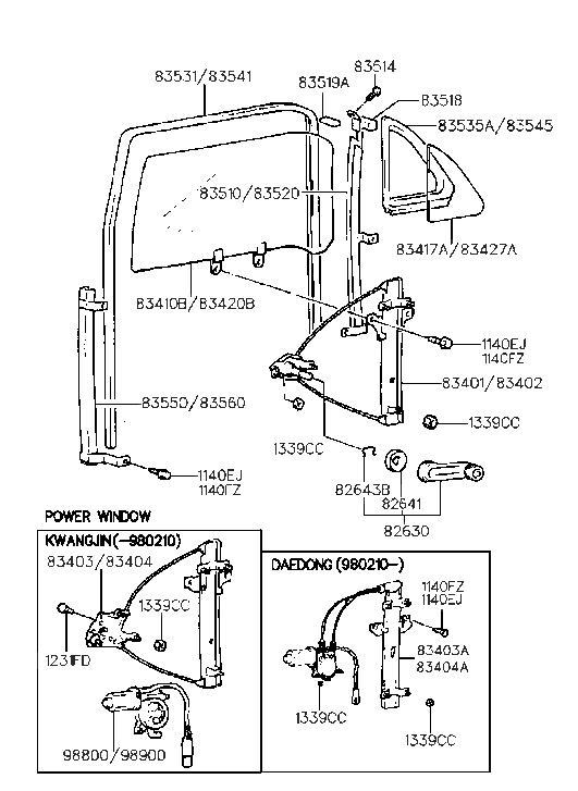 Hyundai 83402-29031 Rear Right Power Window Regulator Assembly