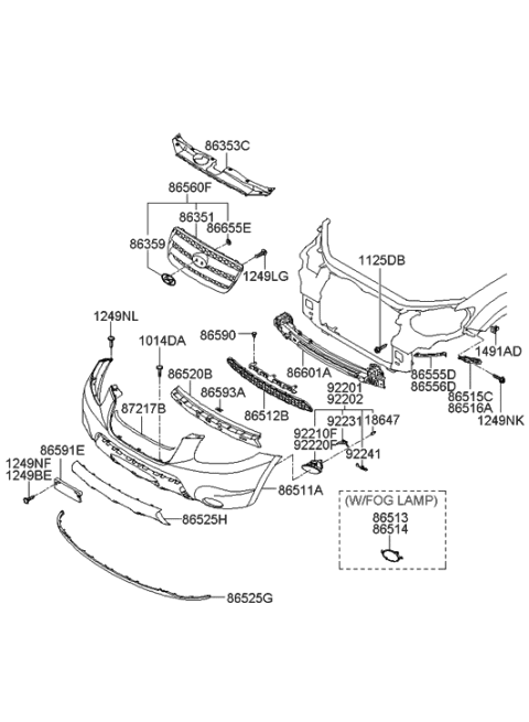 2021 Hyundai Sonata  Mesh-Front Bumper Air Intake Hole Diagram for 865122B000
