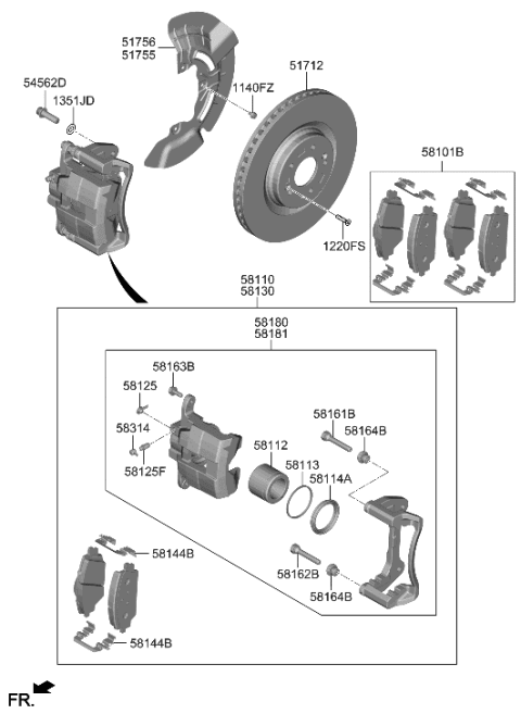 2022 Hyundai Sonata Hybrid  Pad Kit-Front Disc Brake Diagram for 58101P2A00