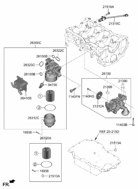 2006 Hyundai Accent  Cooler Assembly-Eng Oil Diagram for 264102S000