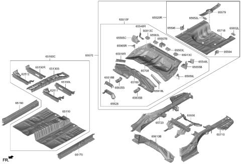 2006 Hyundai Accent  Ext Assembly-RR Floor, FR Diagram for 65522L1000