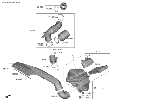 2006 Hyundai Accent  Hose Assembly-Air Intake Diagram for 28130L1400