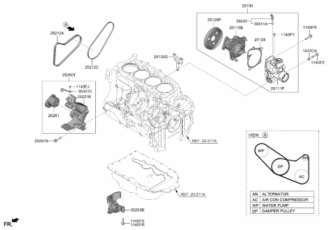 2006 Hyundai Accent Pulley-Coolant Pump Diagram for 252212M000