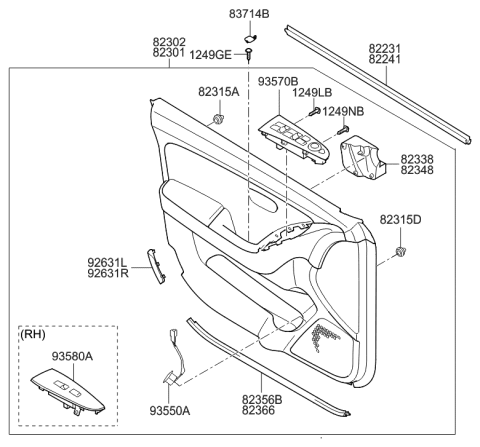 2012 Hyundai Elantra Power Window Main Switch Assembly Diagram for 935702H0107U
