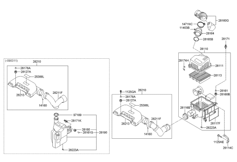 2009 Hyundai Elantra  Duct Assembly-Air Diagram for 282102H000