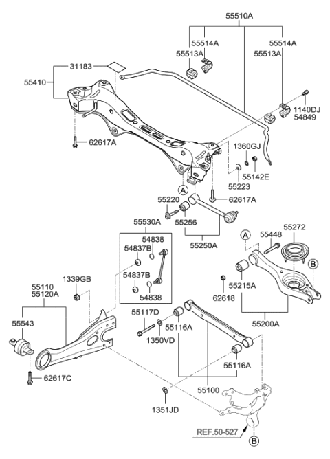 2009 Hyundai Elantra  Bar Assembly-Rear Stabilizer Diagram for 555102H000