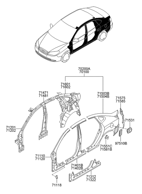 2012 Hyundai Elantra Pillar Assembly-Front Inner, LH Diagram for 712012H010