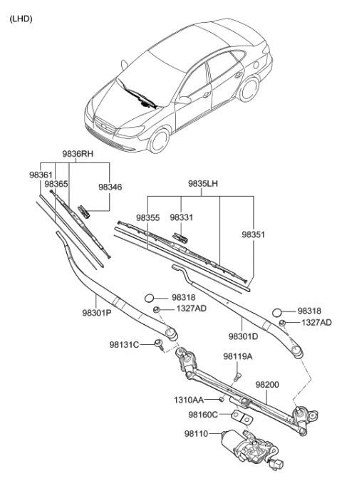 2013 Hyundai Elantra  RAIL SPRING-WIPER BLADE, DRIVER Diagram for 983552B000