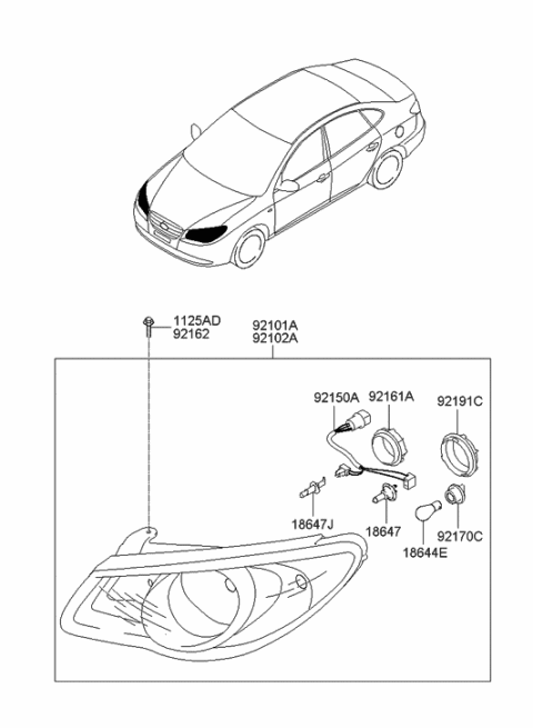 2012 Hyundai Elantra  Wiring Assembly-Headlamp, LH Diagram for 921502H020