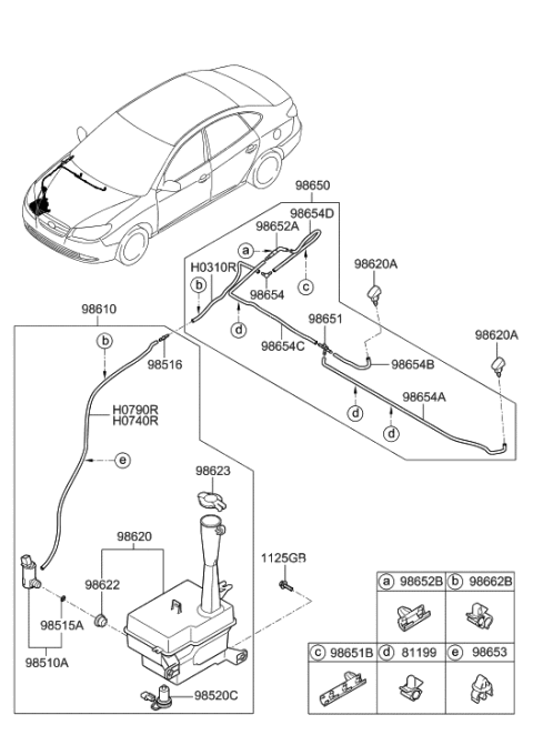 2011 Hyundai Elantra  Windshield Washer Motor & Pump Assembly Diagram for 985102G000