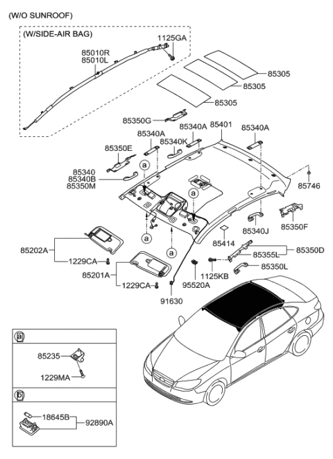 2009 Hyundai Elantra Pad-Roof Diagram for 853052H000