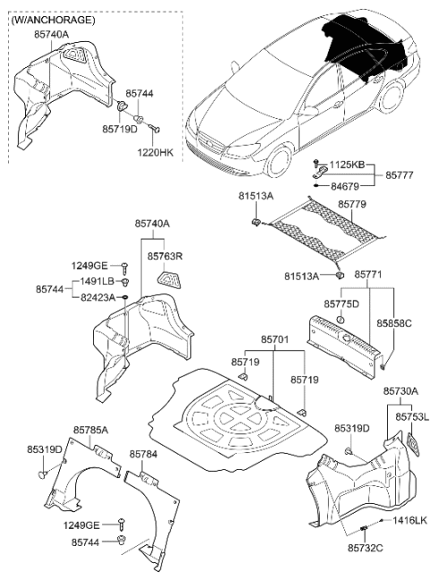 2012 Hyundai Elantra  Hook-Luggage Covering Diagram for 857563F001
