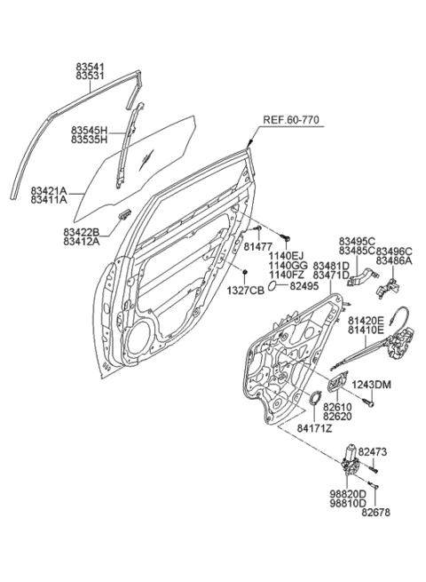 2013 Hyundai Elantra  Motor Assembly-Rear Door Power Regulator, RH Diagram for 834602H000
